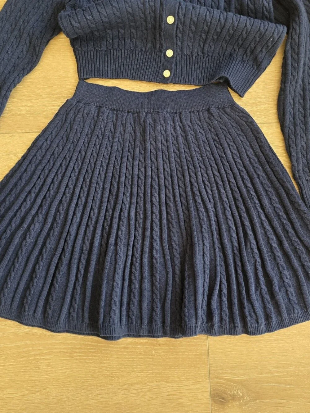 Polo Ralph Lauren Girls Navy Cable Knit Cardigan Pleated Skirt Set Size 7 Small